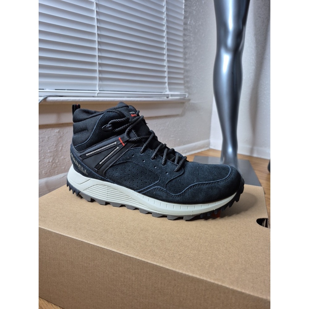 Merrell Men's Wildwood Mid Leather‎ Waterproof Black Hiking Boot Size 10